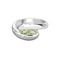 0.56 Ct Oval Green Peridot Channel Silver Three Stone Bypass Ring by Fine Color Jewels