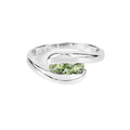 0.56 Ct Oval Green Peridot Channel Silver Three Stone Bypass Ring by Fine Color Jewels