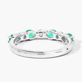 0.56 Ct Pear Green Zambian Emerald & Lab Diamond Prong Silver Seven Stone Half Eternity Ring by Fine Color Jewels