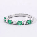 0.56 Ct Pear Green Zambian Emerald & Lab Diamond Prong Silver Seven Stone Half Eternity Ring by Fine Color Jewels