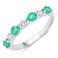 0.56 Ct Pear Green Zambian Emerald & Lab Diamond Prong Silver Seven Stone Half Eternity Ring by Fine Color Jewels