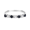 0.56 Ct Round Black Sapphire and White Topaz Prong Silver Half Eternity Ring by Fine Color Jewels