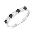 0.56 Ct Round Black Sapphire and White Topaz Prong Silver Half Eternity Ring by Fine Color Jewels