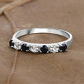 0.56 Ct Round Black Sapphire and White Topaz Prong Silver Half Eternity Ring by Fine Color Jewels