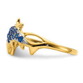 0.57 Ct Blue Sapphire and Diamond Prong 14k Yellow Gold Two Dolphins Ring by Fine Color Jewels