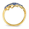 0.57 Ct Blue Sapphire and Diamond Prong 14k Yellow Gold Two Dolphins Ring by Fine Color Jewels