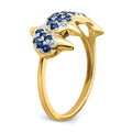 0.57 Ct Blue Sapphire and Diamond Prong 14k Yellow Gold Two Dolphins Ring by Fine Color Jewels