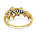 0.57 Ct Blue Sapphire and Diamond Prong 14k Yellow Gold Two Dolphins Ring by Fine Color Jewels