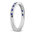 0.58 Ct Round Blue Sapphire & Diamond 14K White Gold Milgrain Band Ring by Fine Color Jewels