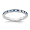 0.58 Ct Round Blue Sapphire & Diamond 14K White Gold Milgrain Band Ring
