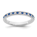0.58 Ct Round Blue Sapphire & Diamond 14K White Gold Milgrain Band Ring by Fine Color Jewels