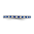 0.58 Ct Round Blue Sapphire & Diamond 14K White Gold Milgrain Band Ring by Fine Color Jewels