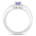 0.59 Ct Cushion Violet Tanzanite & Created White Sapphire Prong Silver Flower Halo Ring by Fine Color Jewels