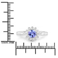 0.59 Ct Cushion Violet Tanzanite & Created White Sapphire Prong Silver Flower Halo Ring by Fine Color Jewels