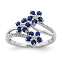 0.6 Ct Blue Sapphire & Diamond Prong Rhodium-Plated Sterling Silver Three-Flower Ring by Fine Color Jewels