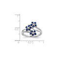 0.6 Ct Blue Sapphire & Diamond Prong Rhodium-Plated Sterling Silver Three-Flower Ring by Fine Color Jewels