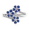0.6 Ct Blue Sapphire & Diamond Prong Rhodium-Plated Sterling Silver Three-Flower Ring