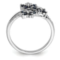 0.6 Ct Blue Sapphire & Diamond Prong Rhodium-Plated Sterling Silver Three-Flower Ring by Fine Color Jewels