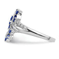 0.6 Ct Blue Sapphire & Diamond Prong Rhodium-Plated Sterling Silver Three-Flower Ring by Fine Color Jewels