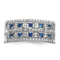 0.6 Ct Round Blue Sapphire & Diamond Prong 14K White Gold Two-Row Band Ring by Fine Color Jewels