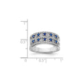 0.6 Ct Round Blue Sapphire & Diamond Prong 14K White Gold Two-Row Band Ring by Fine Color Jewels