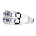 0.6 Ct Round Blue Sapphire & Diamond Prong 14K White Gold Two-Row Band Ring by Fine Color Jewels