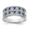 0.6 Ct Round Blue Sapphire & Diamond Prong 14K White Gold Two-Row Band Ring