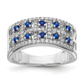 0.6 Ct Round Blue Sapphire & Diamond Prong 14K White Gold Two-Row Band Ring by Fine Color Jewels
