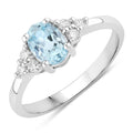 0.60 Ct Oval Blue Aquamarine and Lab Diamond Prong Silver Cocktail Ring by Fine Color Jewels