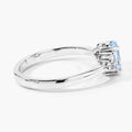 0.60 Ct Oval Blue Aquamarine and Lab Diamond Prong Silver Cocktail Ring by Fine Color Jewels