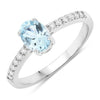 0.60 Ct Oval Blue Aquamarine and Lab Diamond Prong Silver Pave Band Ring