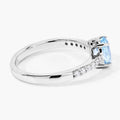 0.60 Ct Oval Blue Aquamarine and Lab Diamond Prong Silver Pave Band Ring by Fine Color Jewels