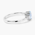 0.60 Ct Oval Blue Aquamarine and Lab Diamond Prong Silver Three Stone Ring by Fine Color Jewels