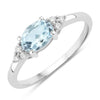 0.60 Ct Oval Blue Aquamarine and Lab Diamond Prong Sterling Silver Cocktail Ring