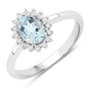 0.60 Ct Oval Blue Aquamarine and Lab Diamond Prong Sterling Silver Halo Ring