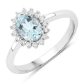 0.60 Ct Oval Blue Aquamarine and Lab Diamond Prong Sterling Silver Halo Ring by Fine Color Jewels