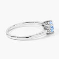 0.60 Ct Oval Blue Aquamarine and Lab Diamond Prong Sterling Silver Cocktail Ring by Fine Color Jewels