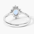 0.60 Ct Oval Blue Aquamarine and Lab Diamond Silver Halo Statement Ring by Fine Color Jewels