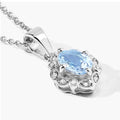 0.60 Ct Oval Blue Aquamarine & Lab Diamond Prong Silver Halo Statement Necklace by Fine Color Jewels