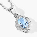 0.60 Ct Oval Blue Aquamarine & Lab Diamond Prong Silver Halo Statement Necklace by Fine Color Jewels