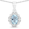 0.60 Ct Oval Blue Aquamarine & Lab Diamond Prong Silver Halo Statement Necklace