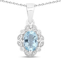 0.60 Ct Oval Blue Aquamarine & Lab Diamond Prong Silver Halo Statement Necklace by Fine Color Jewels