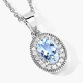 0.60 Ct Oval Blue Aquamarine & Lab Diamond Prong Silver Halo Pendant Necklace by Fine Color Jewels