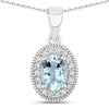 0.60 Ct Oval Blue Aquamarine & Lab Diamond Prong Silver Halo Pendant Necklace