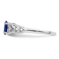 0.60 Ct Oval Blue Created Sapphire & Diamond Prong Rhodium-Plated Silver Heart Band Ring by Fine Color Jewels