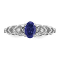 0.60 Ct Oval Blue Created Sapphire & Diamond Prong Rhodium-Plated Silver Heart Band Ring by Fine Color Jewels