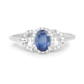 0.60 Ct Oval Blue Sapphire and White Diamond Prong 10K White Gold Halo Cocktail Ring by Fine Color Jewels