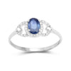 0.60 Ct Oval Blue Sapphire and White Diamond Prong 10K White Gold Halo Cocktail Ring