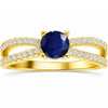 0.60 Ct Oval Blue Sapphire and White Sapphire Prong 22k Gold Vermeil Split Band Pave Wedding Ring