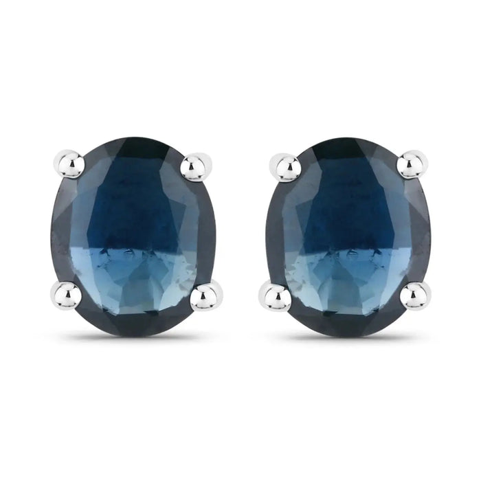 0.60 Ct Oval Blue Sapphire Prong 10K Gold Stud Earrings by Fine Color Jewels